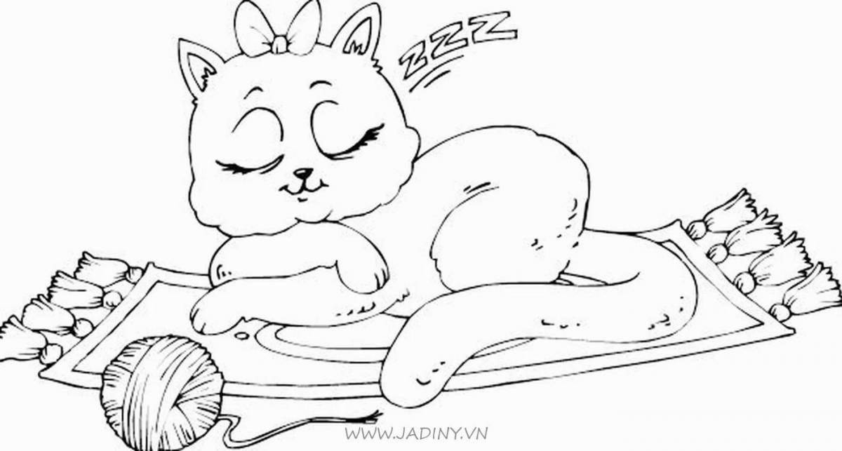 Контент-раскраска спящая кошка
