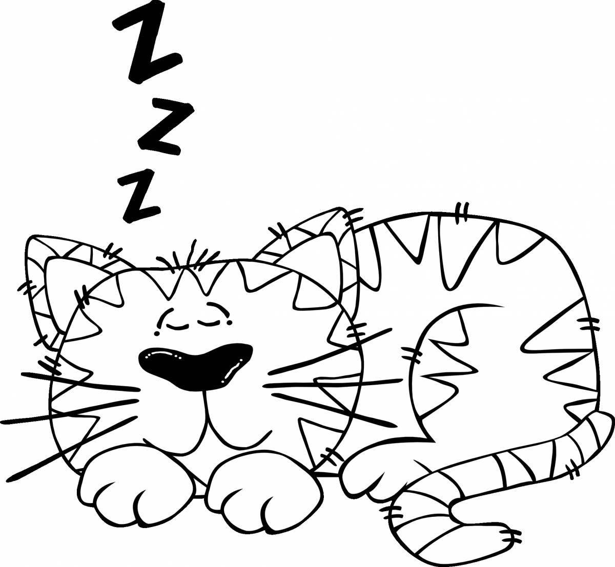 Раскраска храп спящая кошка