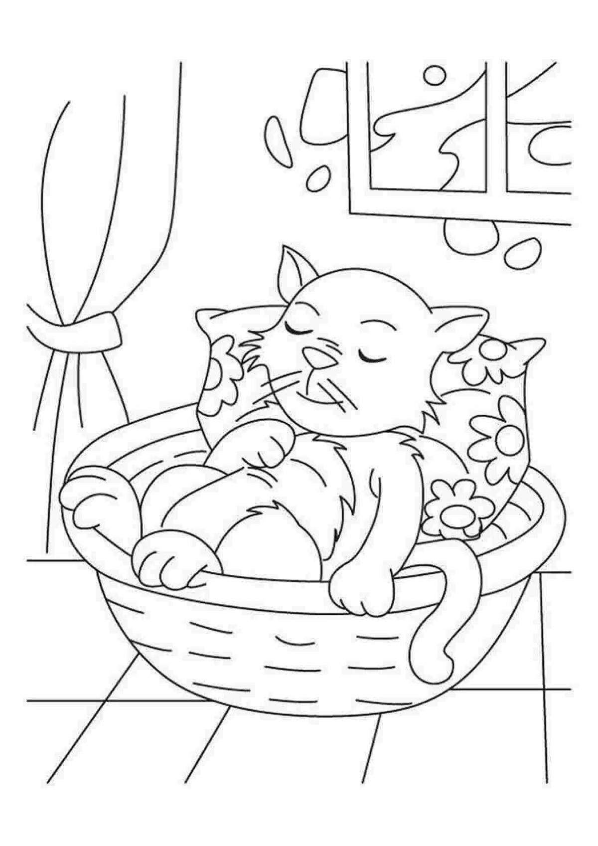 Lounging sleeping cat coloring book