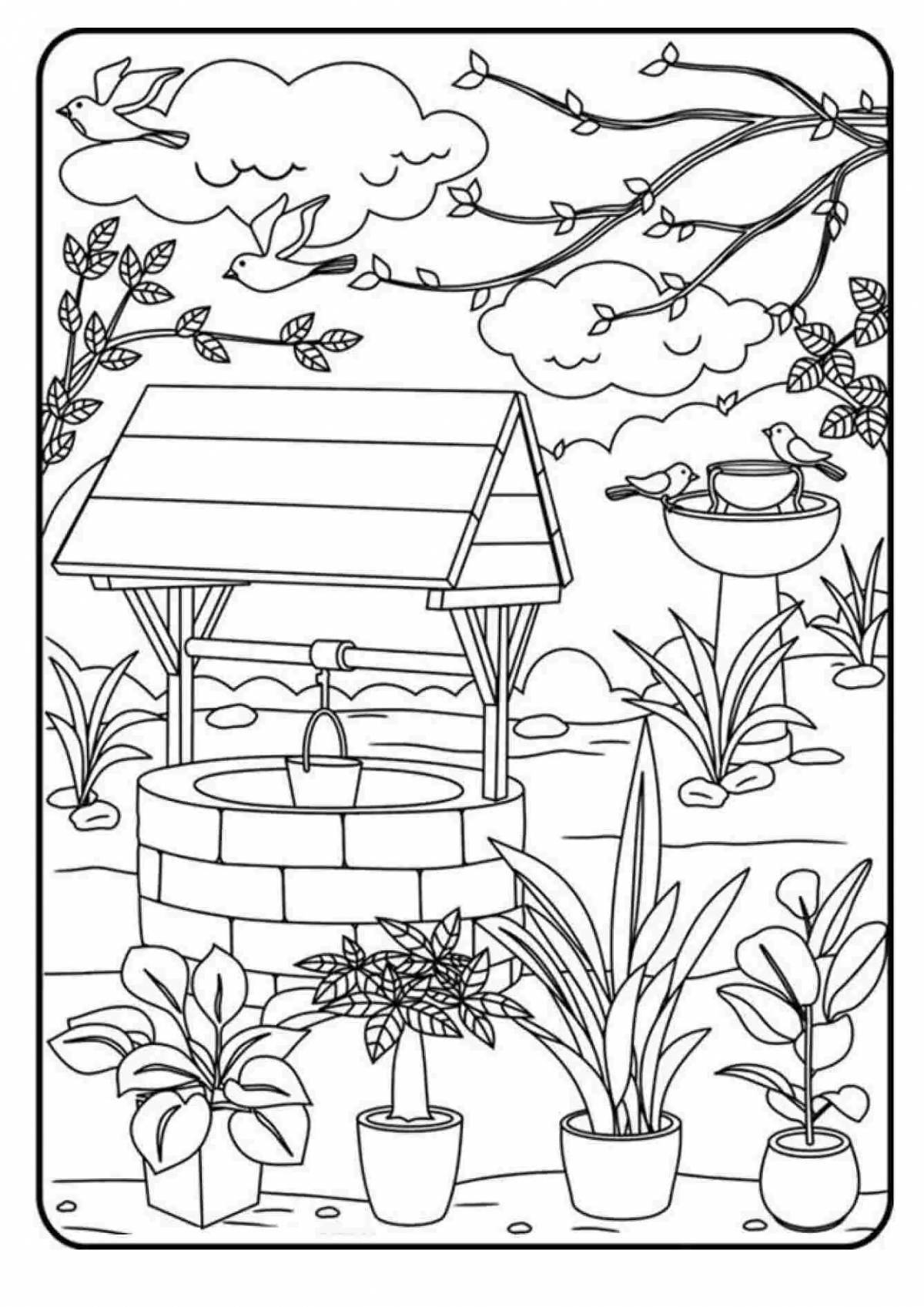 Coloring book blooming landscape design