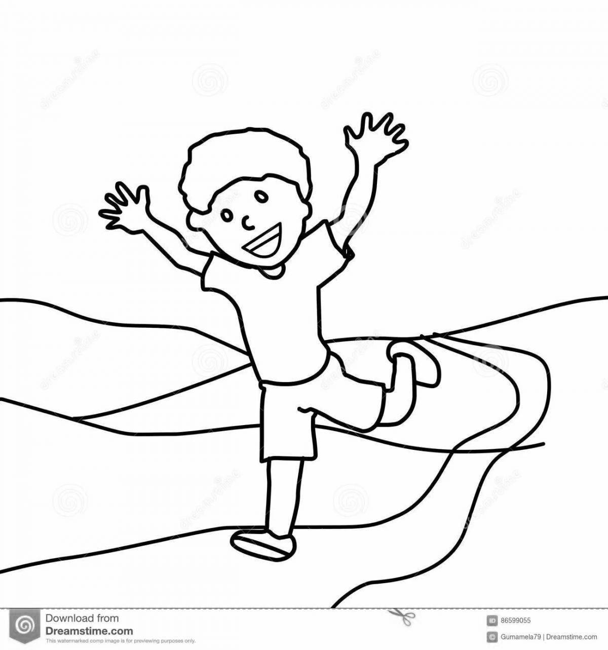 Colorful running boy coloring page
