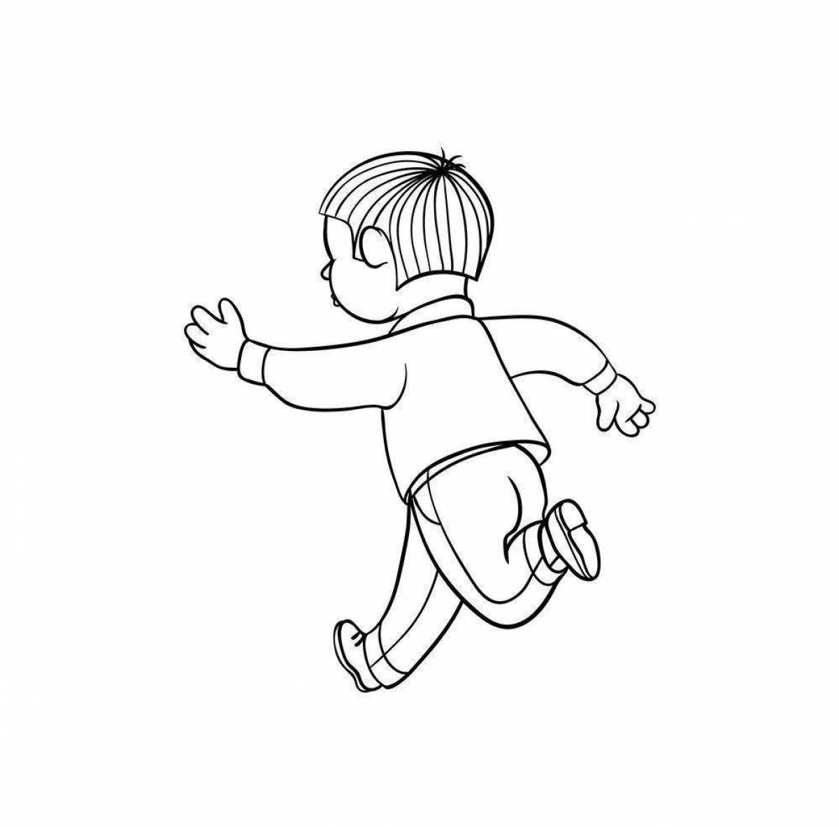 Раскраска радостный бегущий мальчик