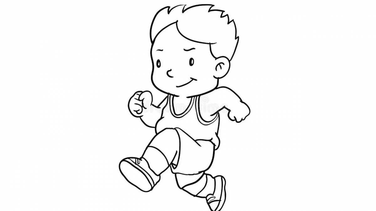 Coloring page energetic running boy