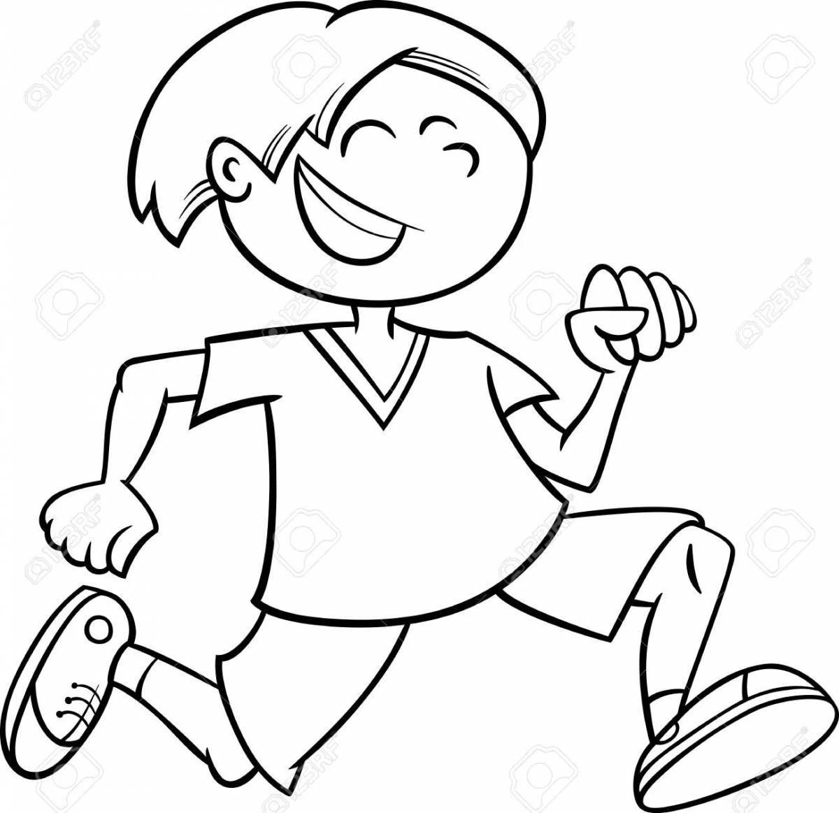 Coloring page bright running boy