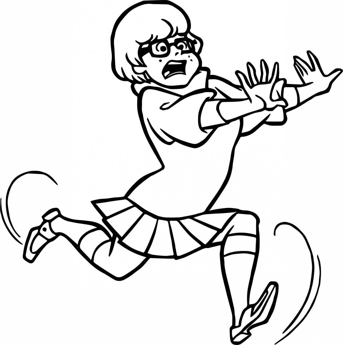 Coloring page of a cheerful running boy