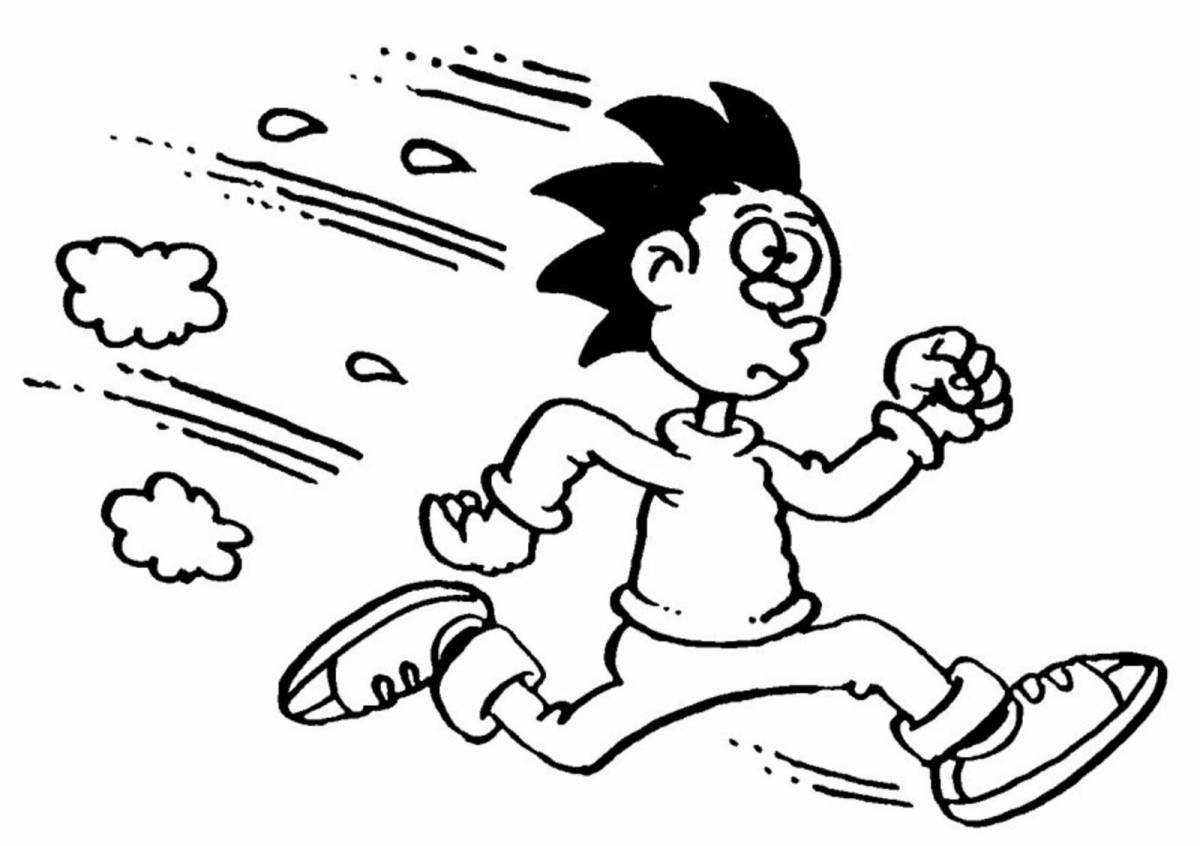 Photo Coloring page playful running boy