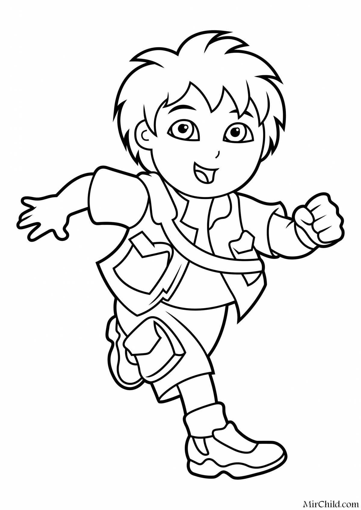 Inspired running boy coloring page