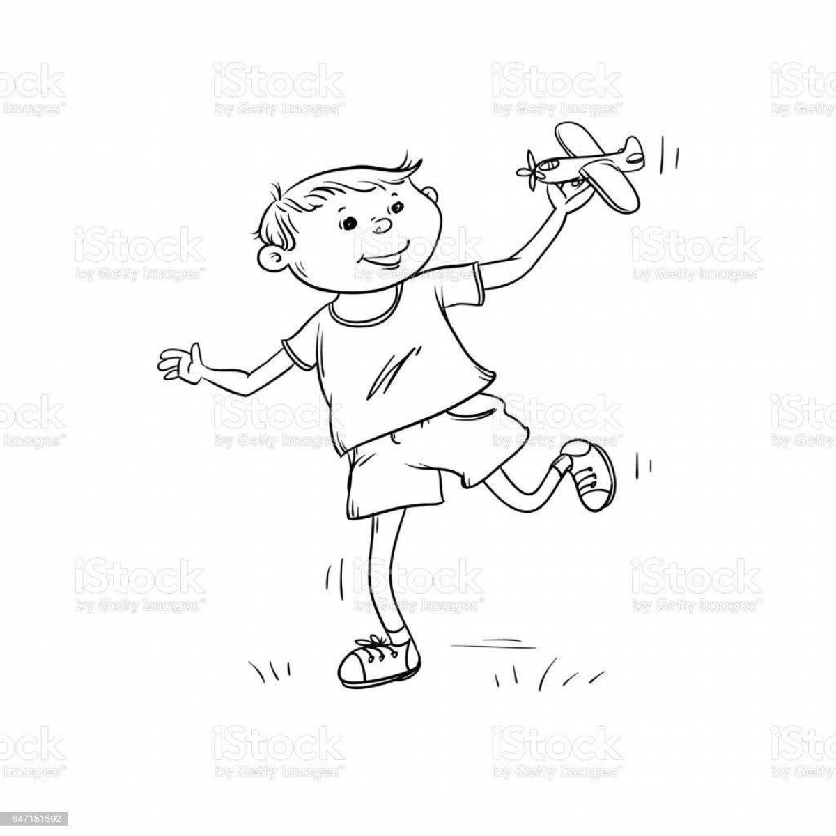 Coloring page happy running boy