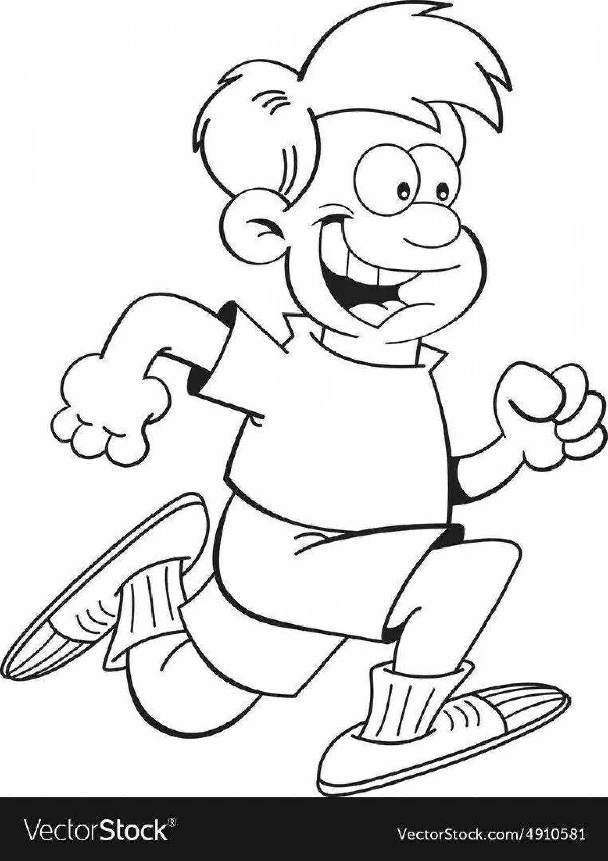 Coloring page cheerfully running boy