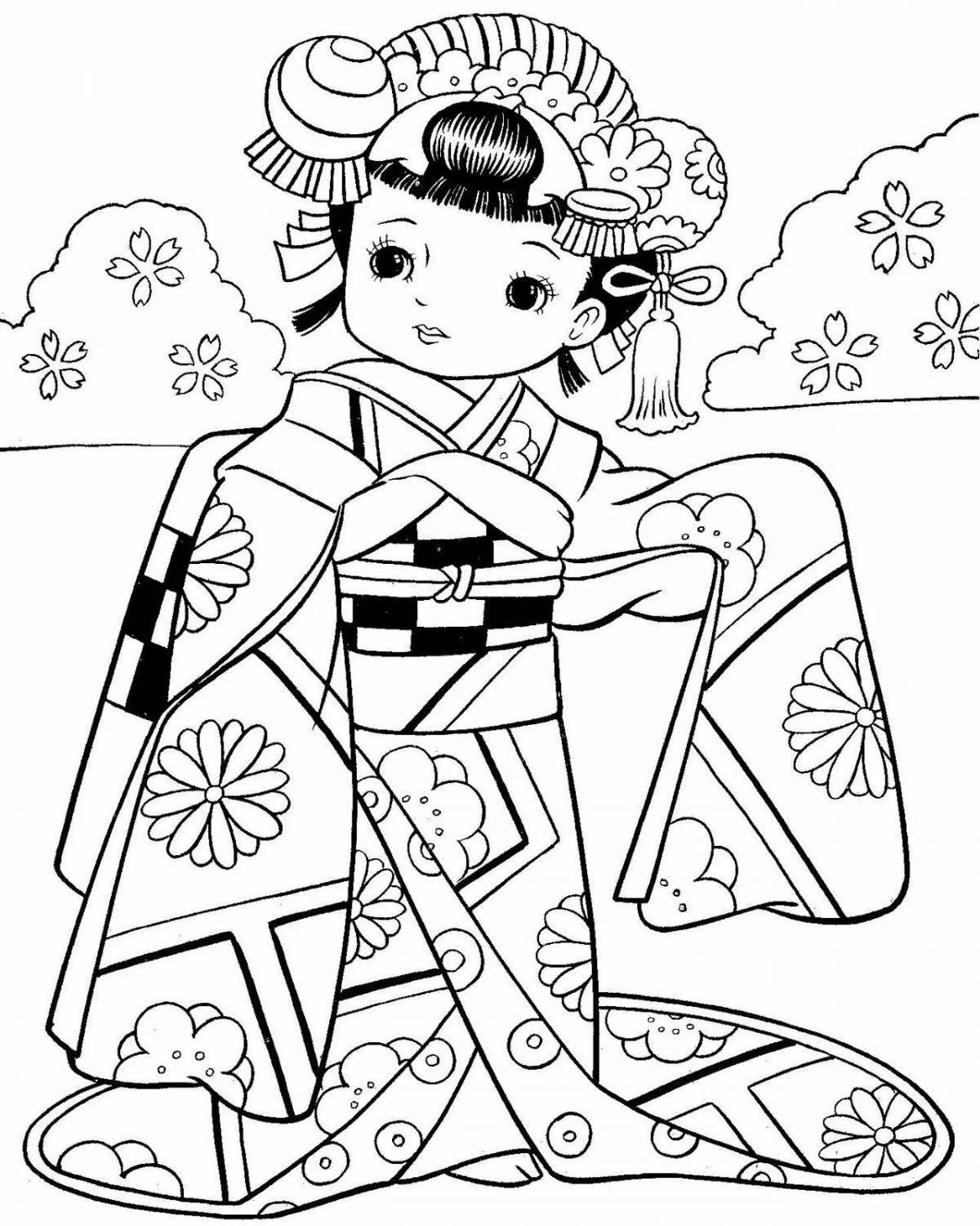 Coloring page charming Chinese woman