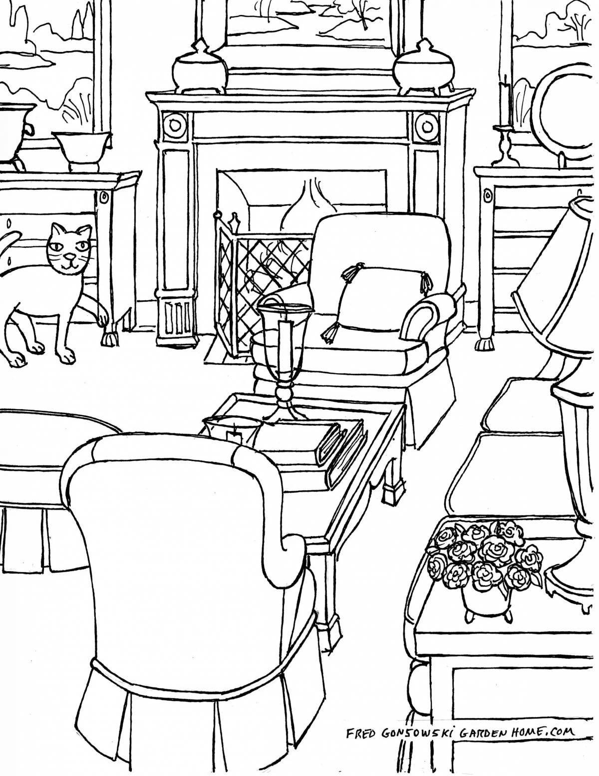 Inviting home interior coloring book