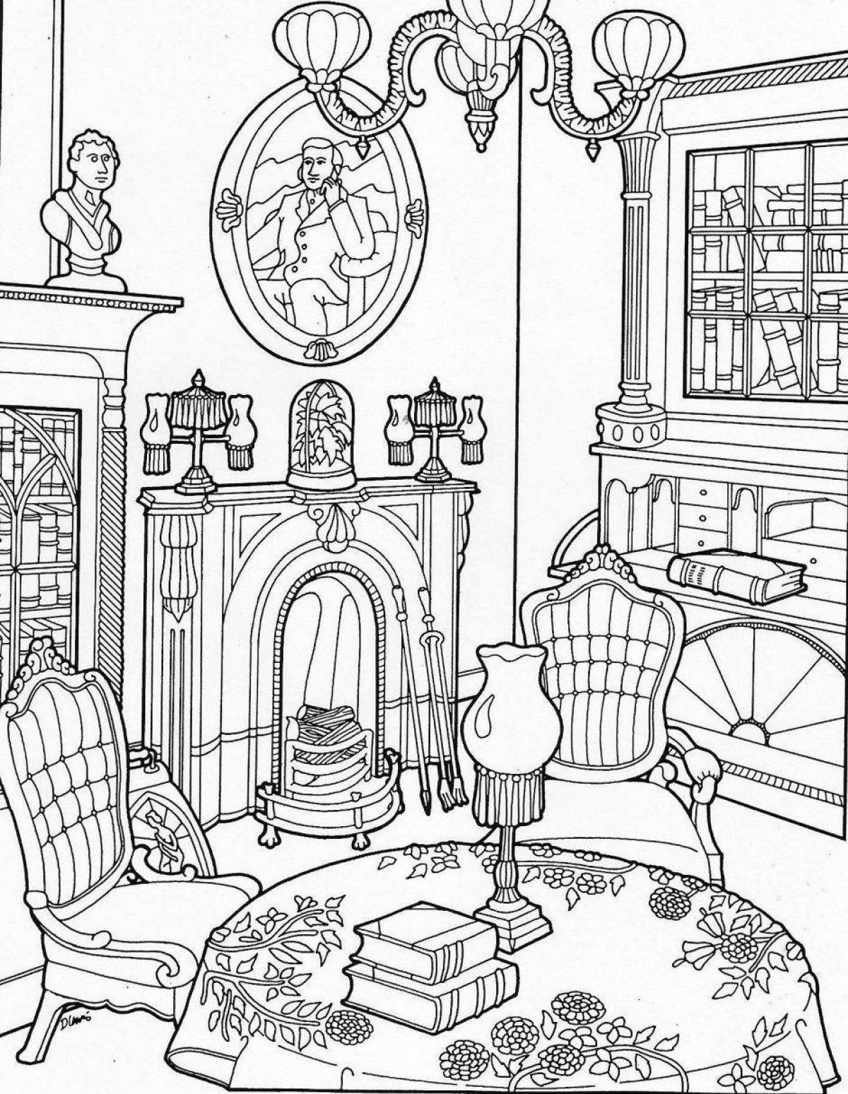 Comforting home interior coloring book