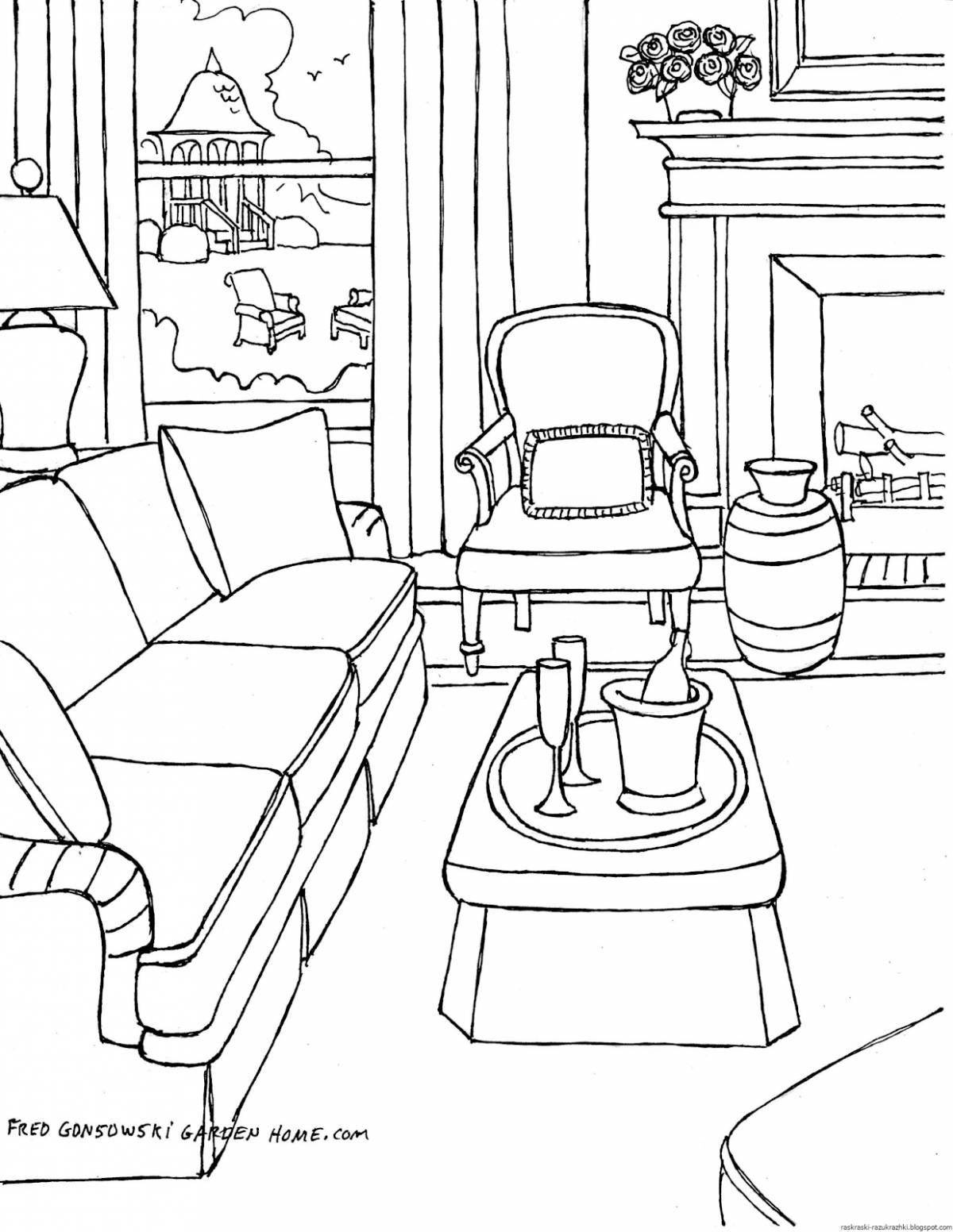 Relaxing home interior coloring book