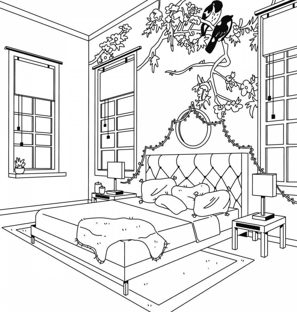 Grand coloring page home interior