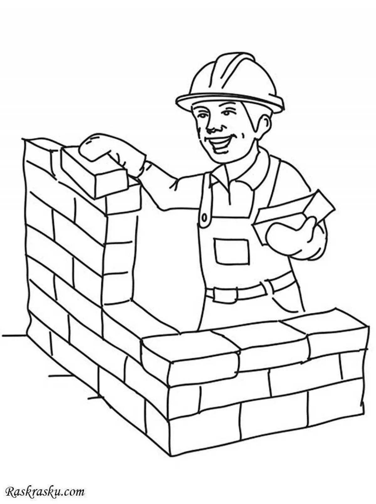 Colorful building professions coloring page