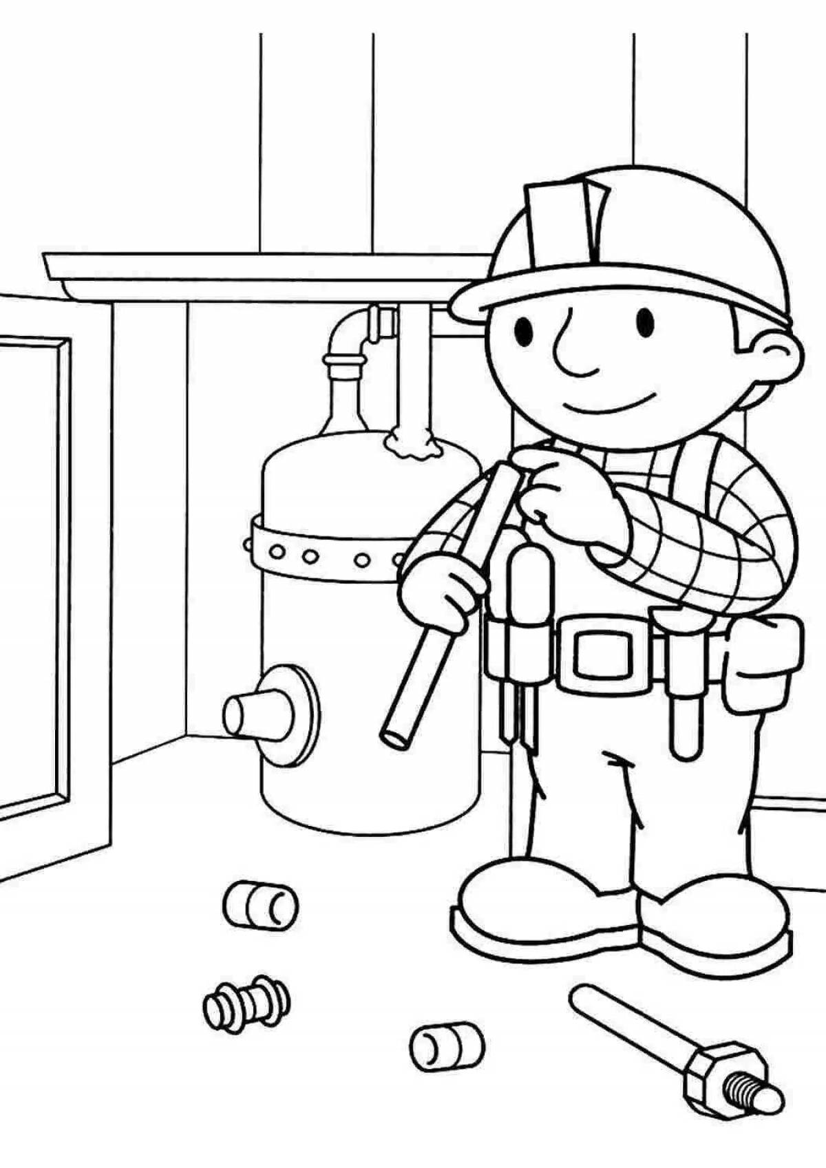 Coloring cute building professions