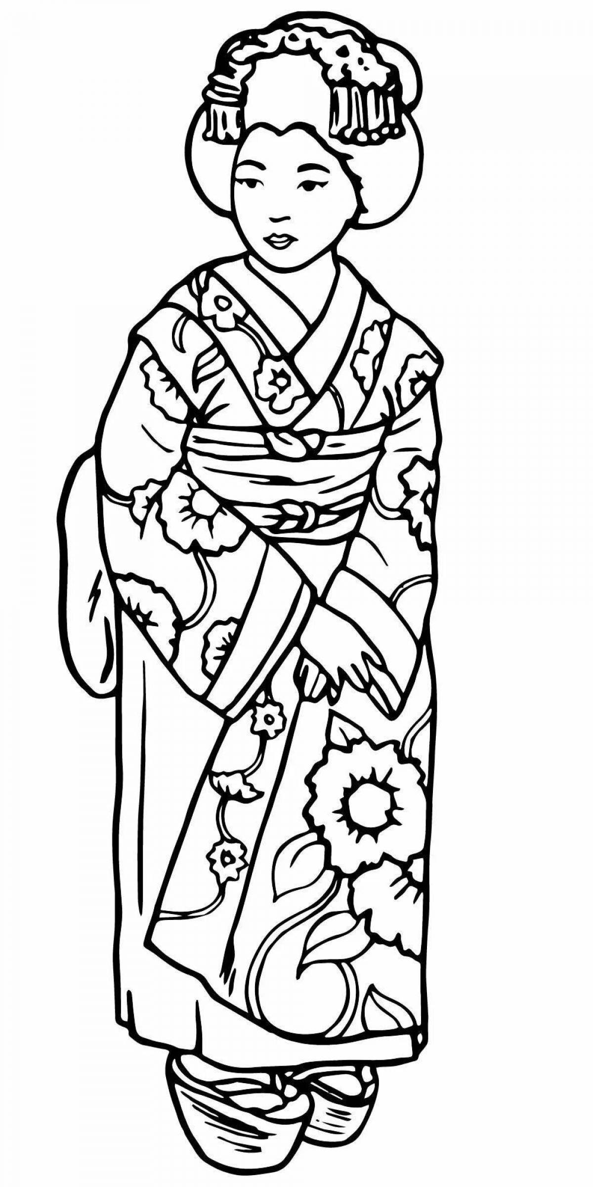 Colorful Japanese costume coloring page