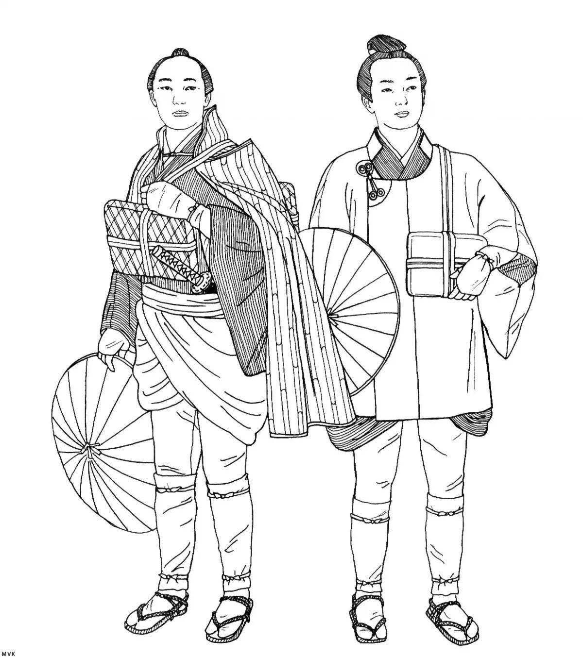 Jolly japanese costume coloring book