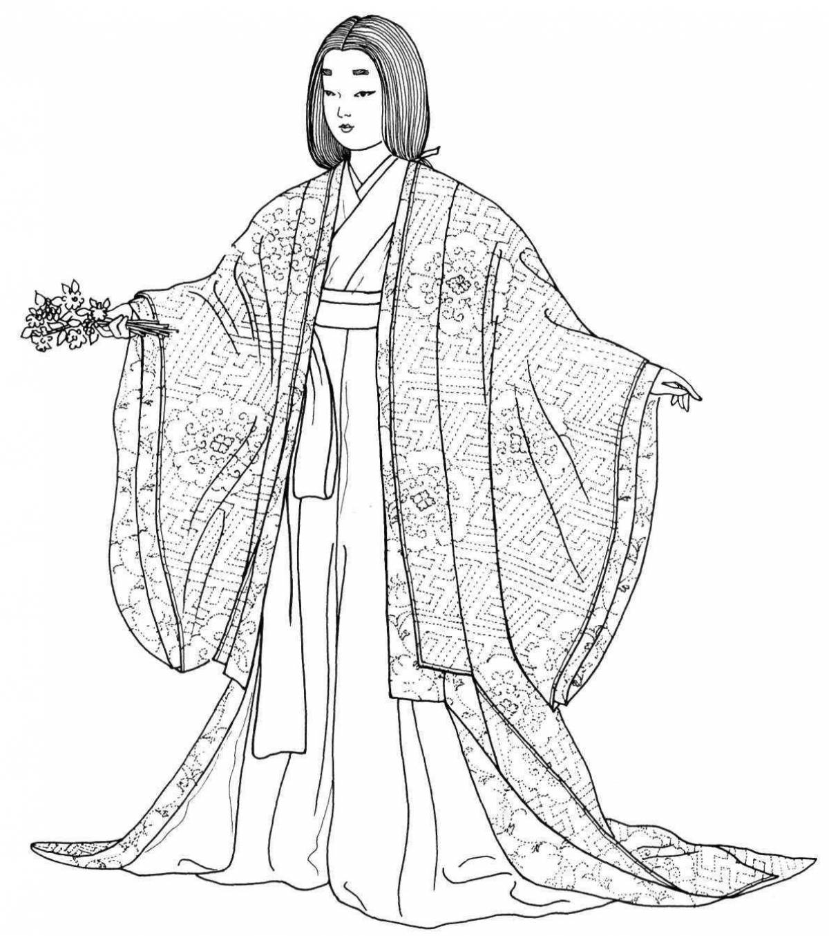 Coloring page elegant japanese costume