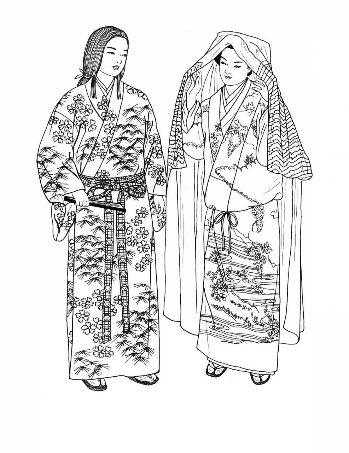 Coloring page unusual japanese costume