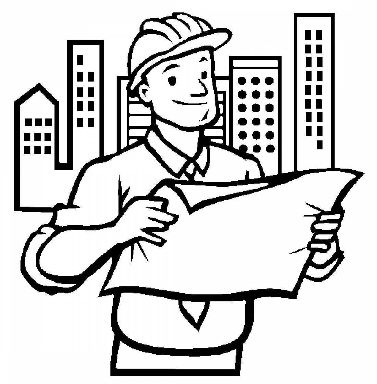 Coloring page cheerful engineer