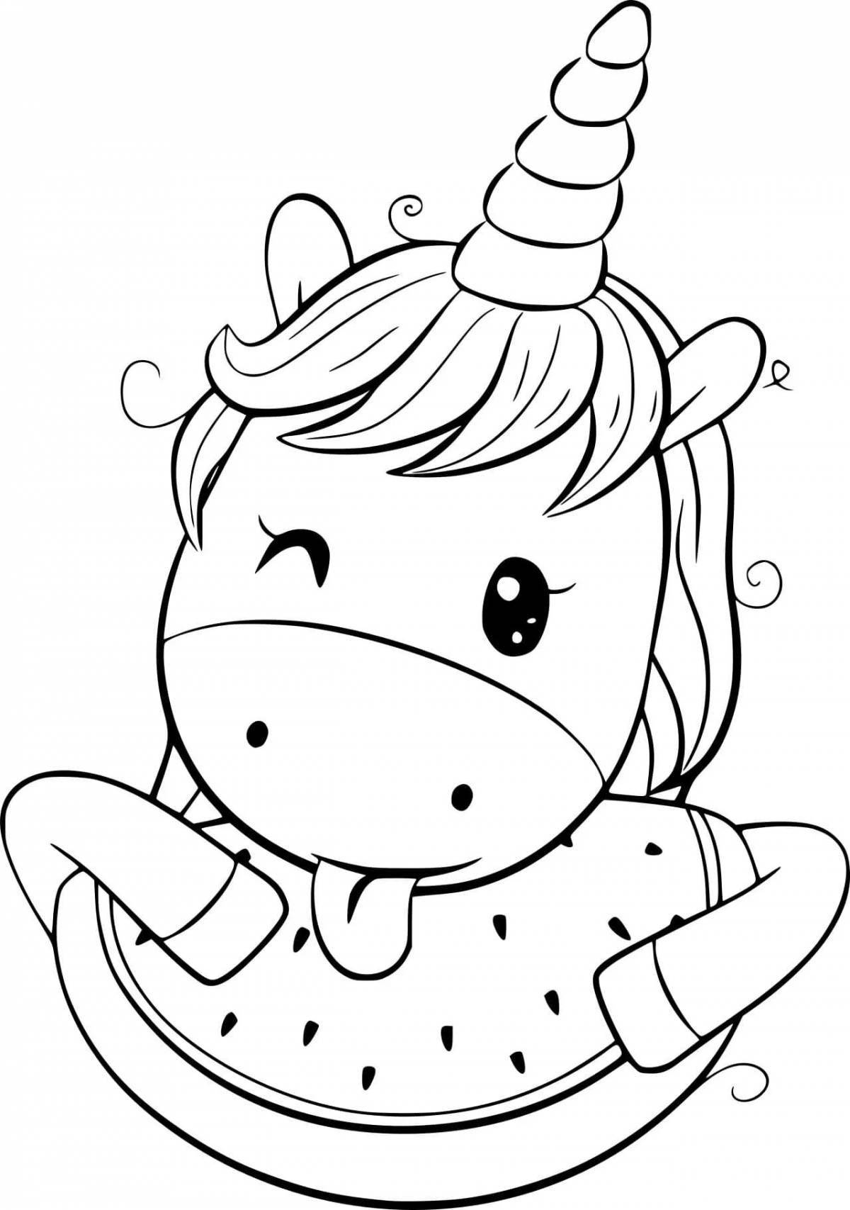 Joyful coloring cartoon unicorn