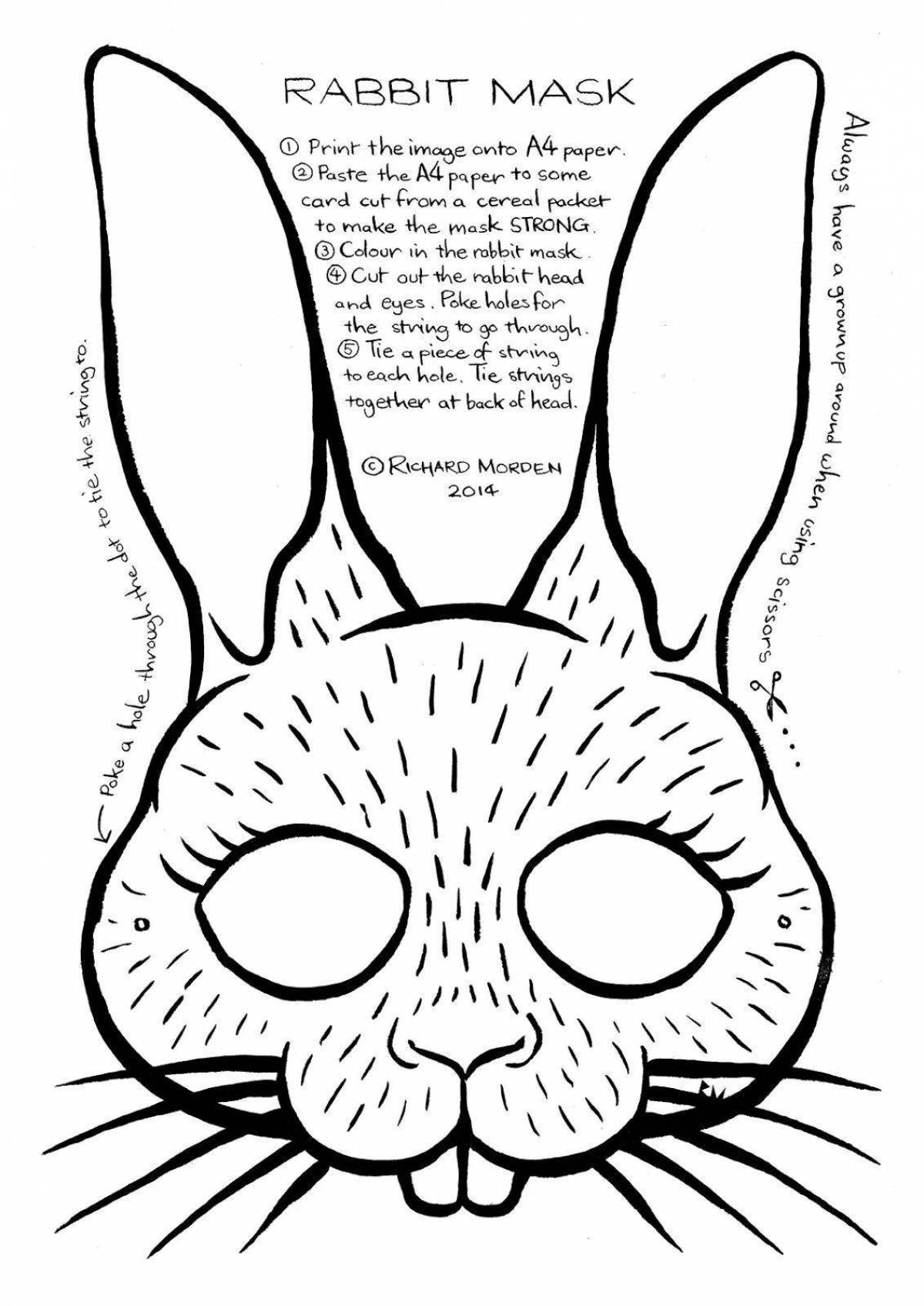 Fancy rabbit mask coloring page