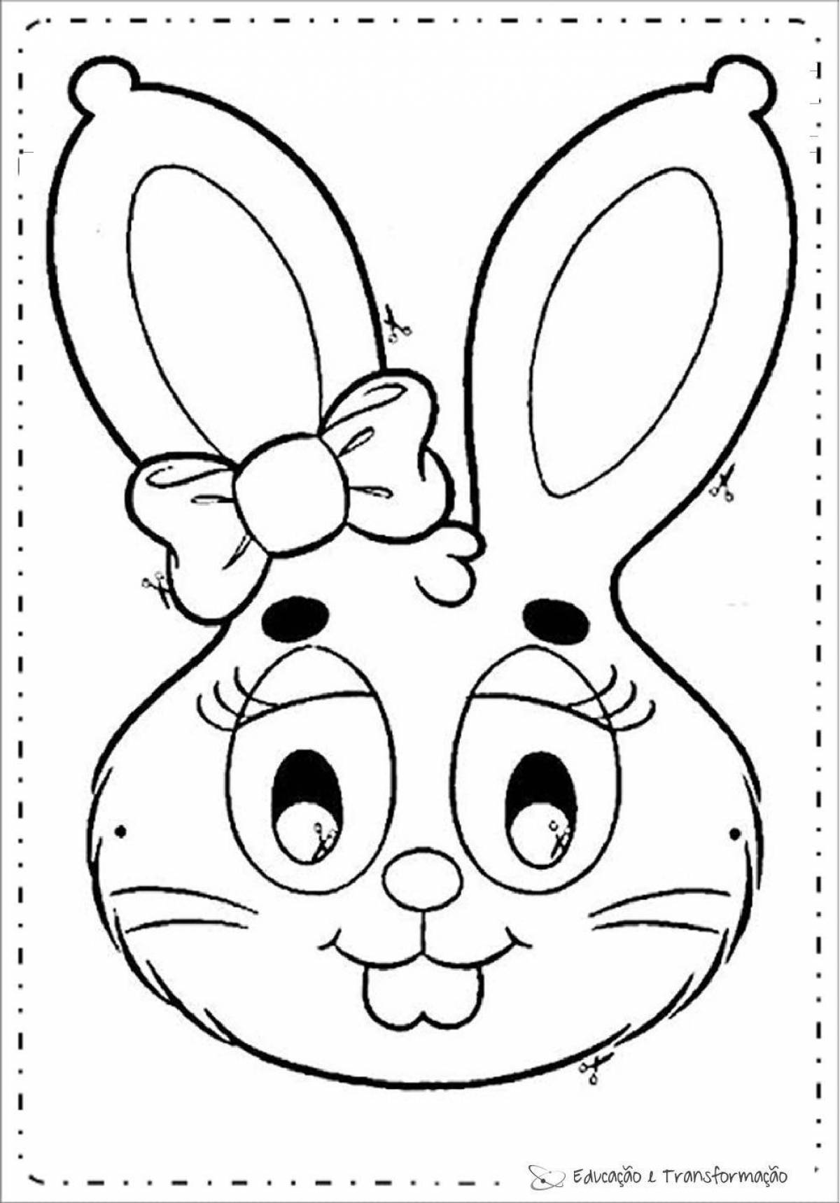 Rabbit mask coloring page with rich colors