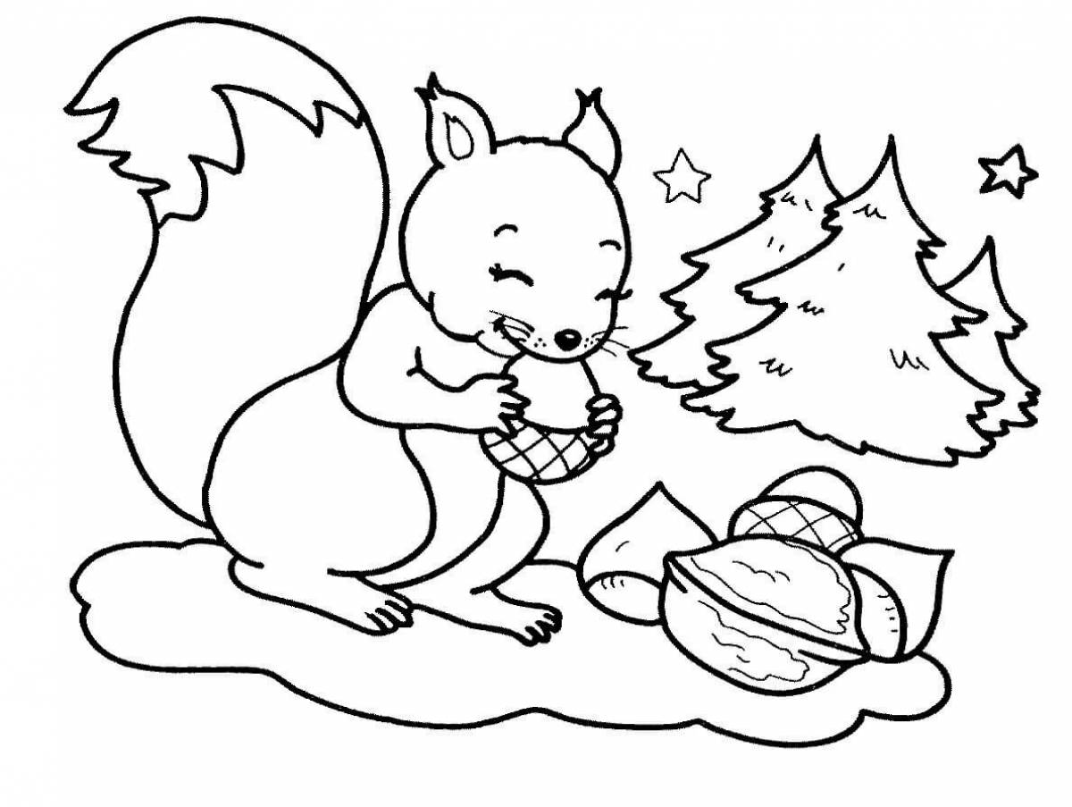 Glowing winter squirrel coloring page