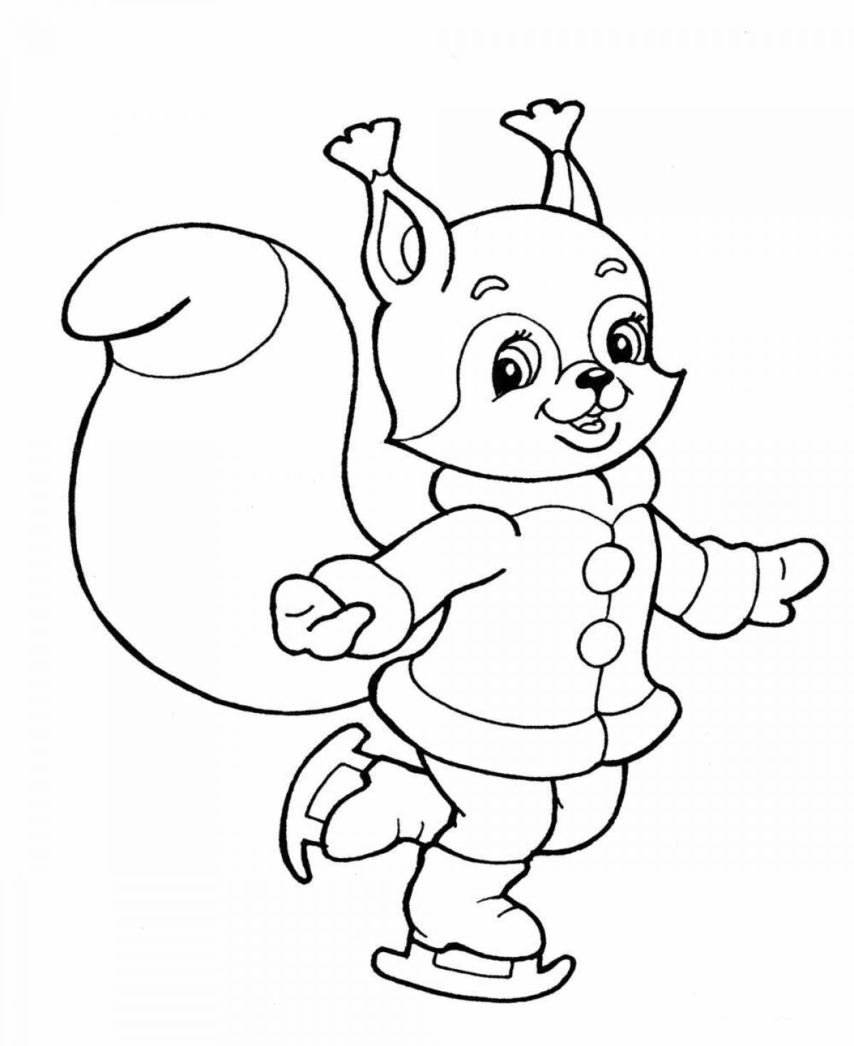Majestic winter squirrel coloring page