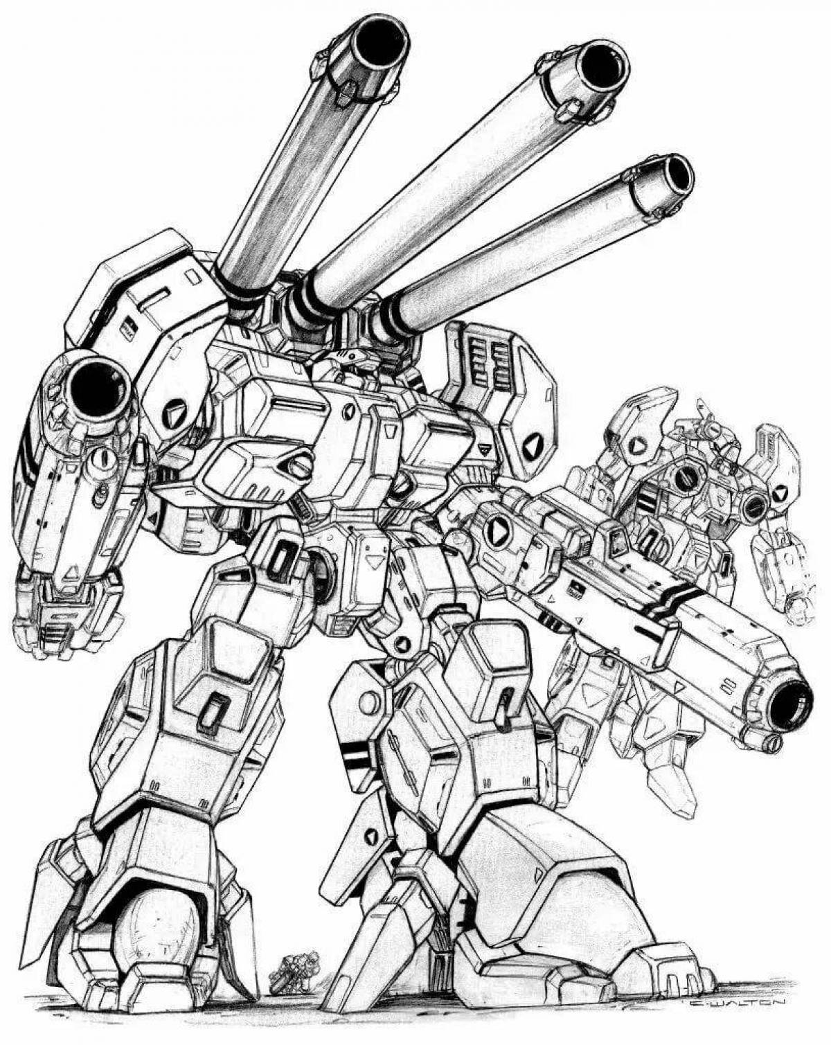 Colorful fighting robots coloring book