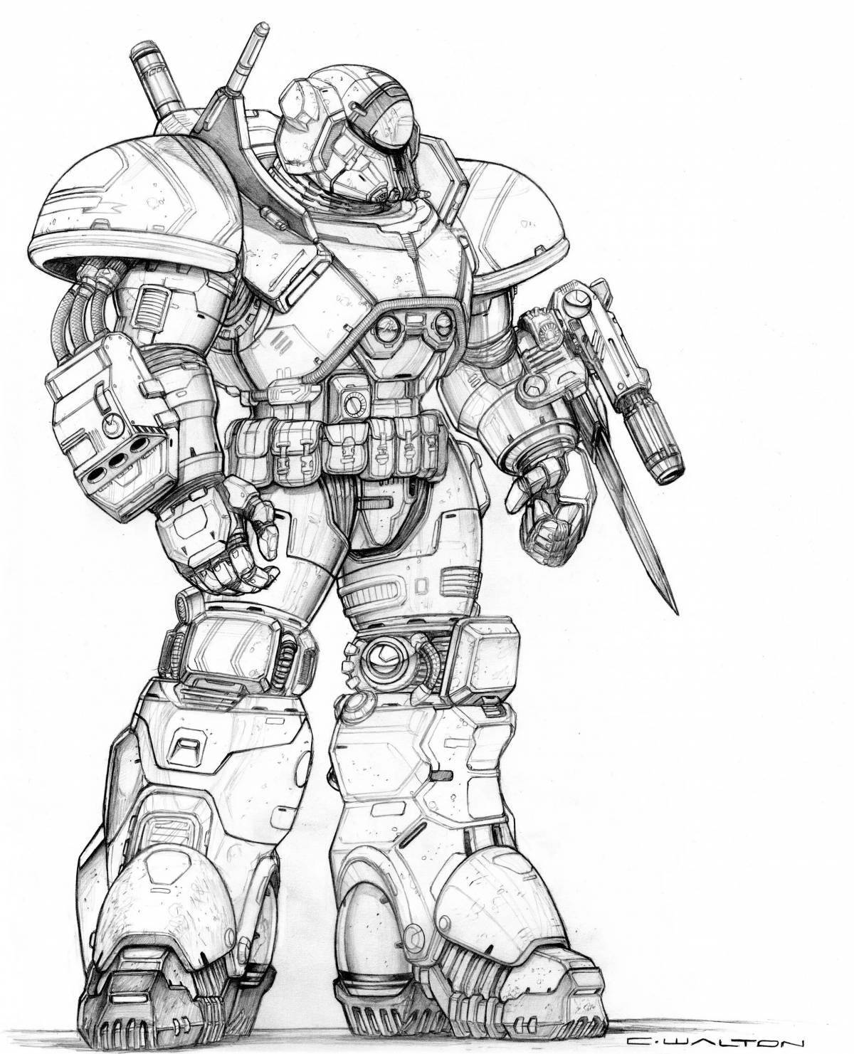 Detailed coloring page of combat robots