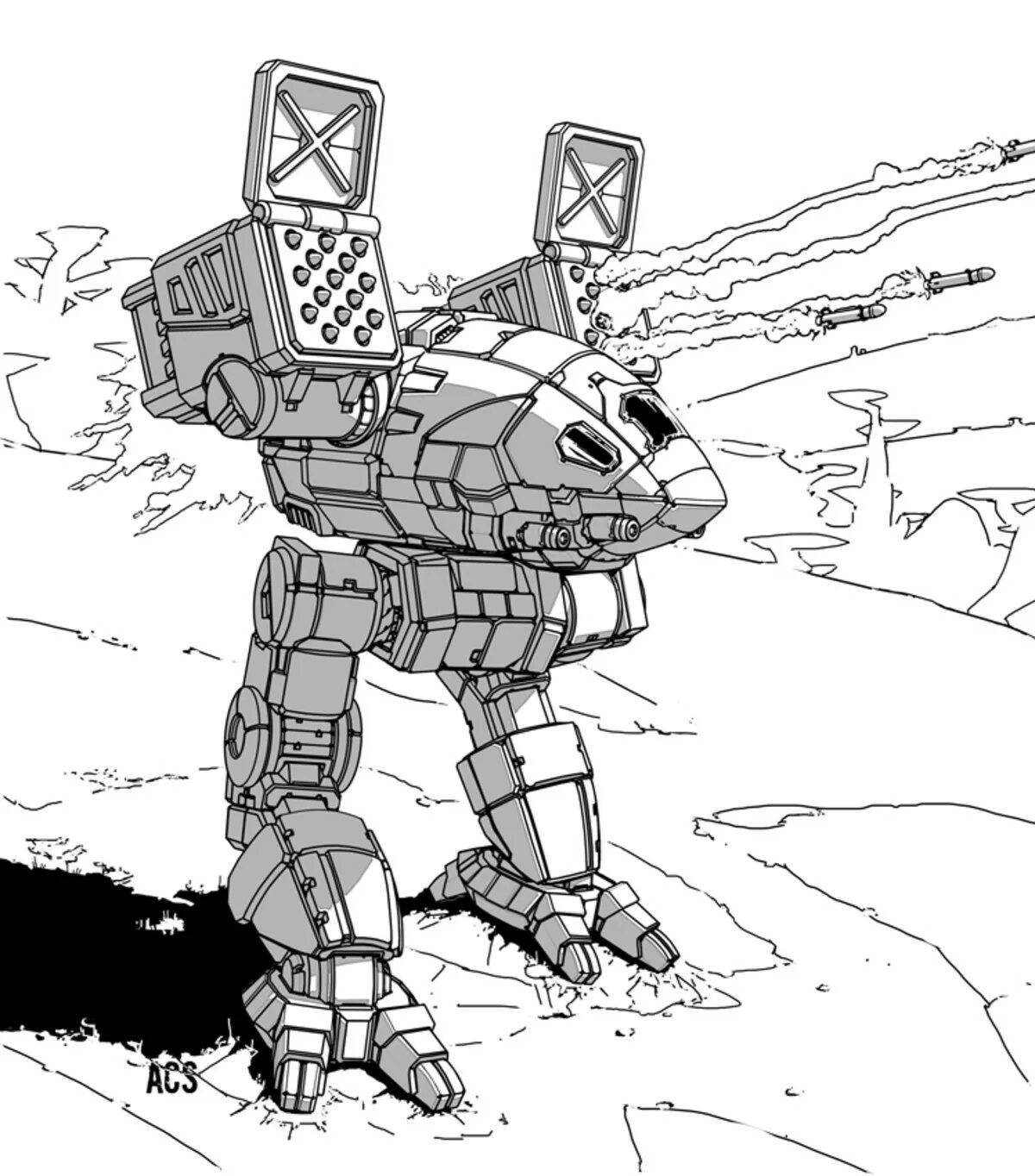 Frightening fighting robots coloring book