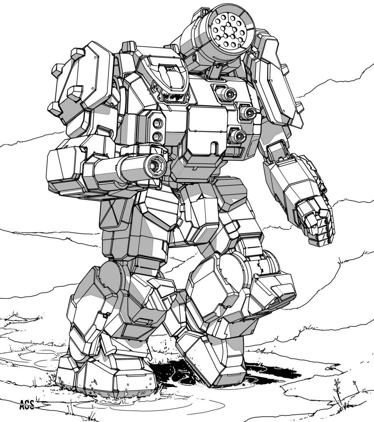 Coloring page aggressive fighting robots