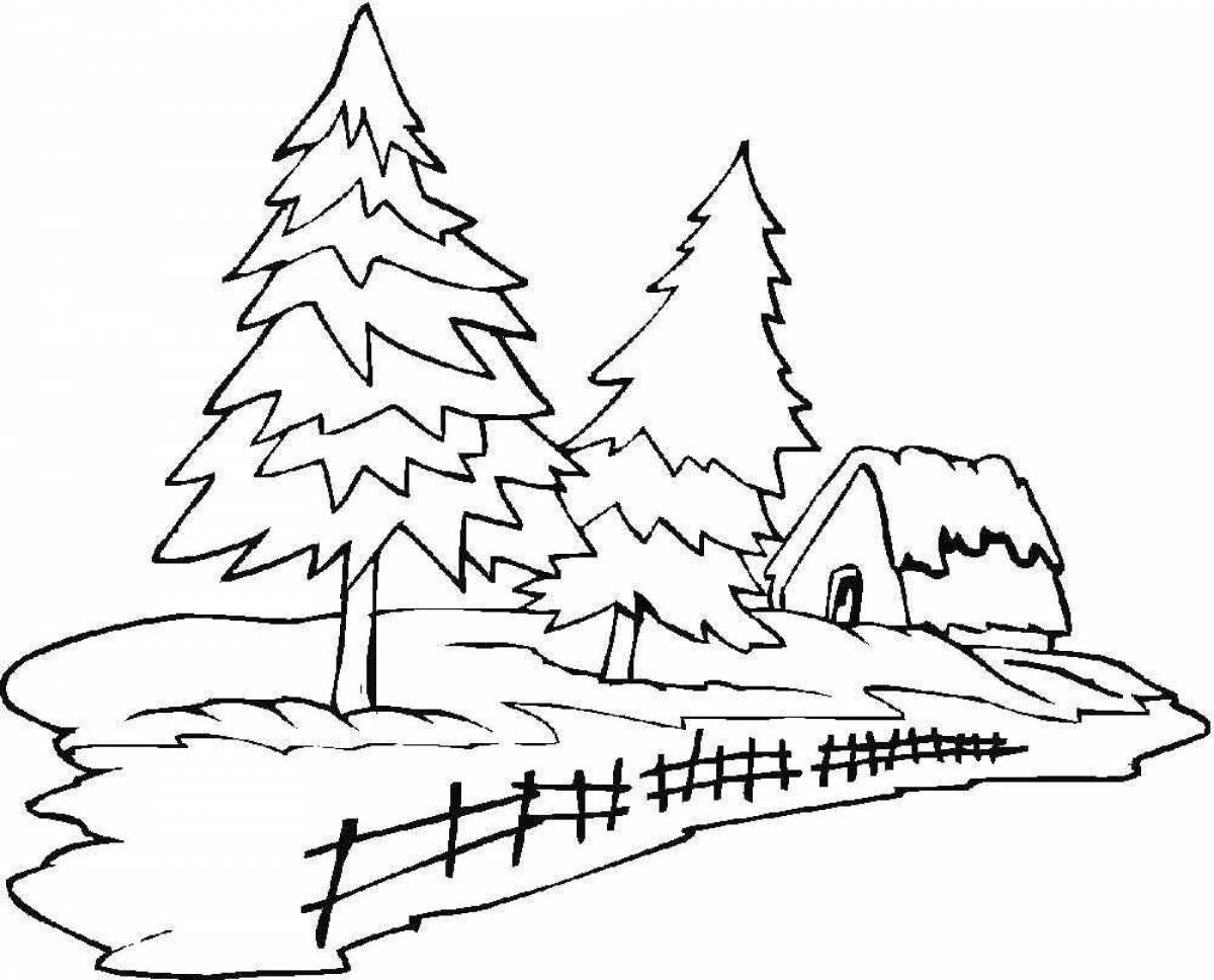 Glowing pine forest coloring page