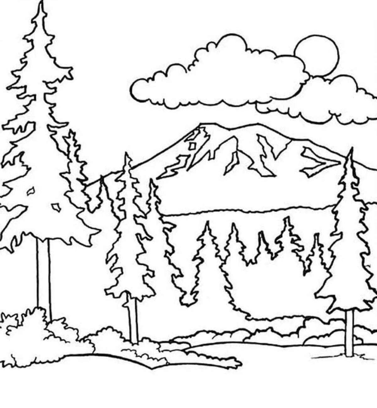 Coloring page magical pine forest