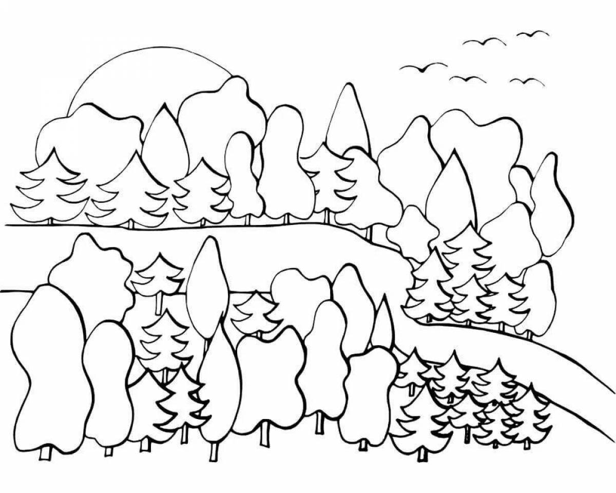 Coloring page charming pine forest