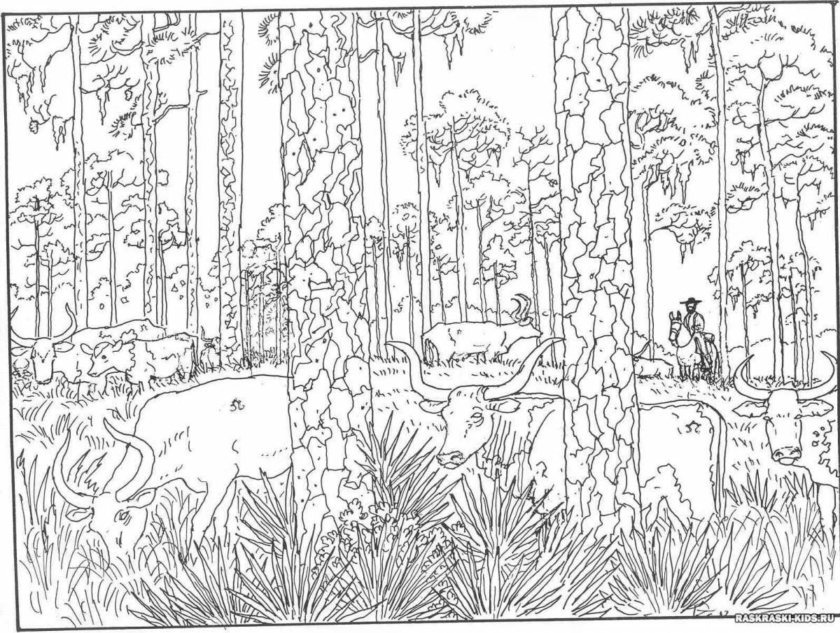 Harmonious pine forest coloring page