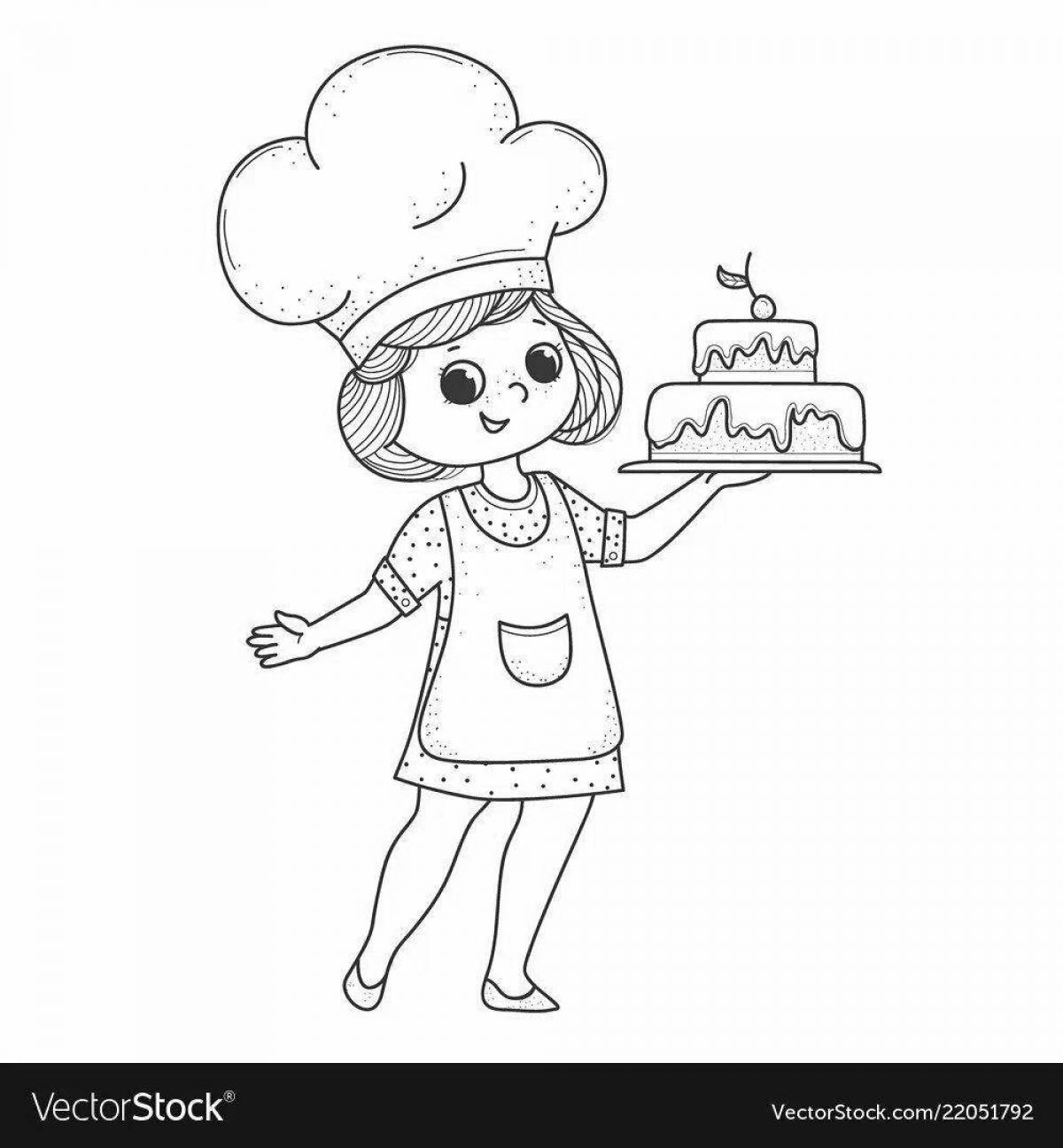 Colorful pastry chef coloring page