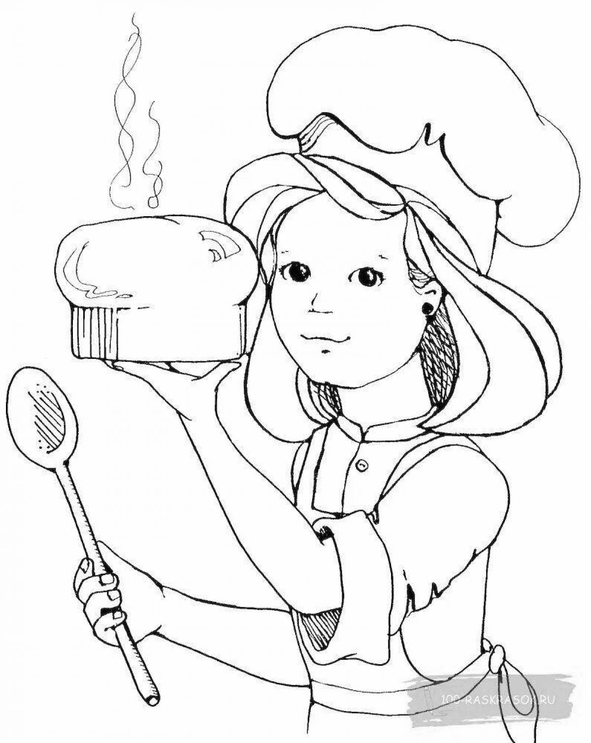 Coloring page pastry chef obsessed with flowers