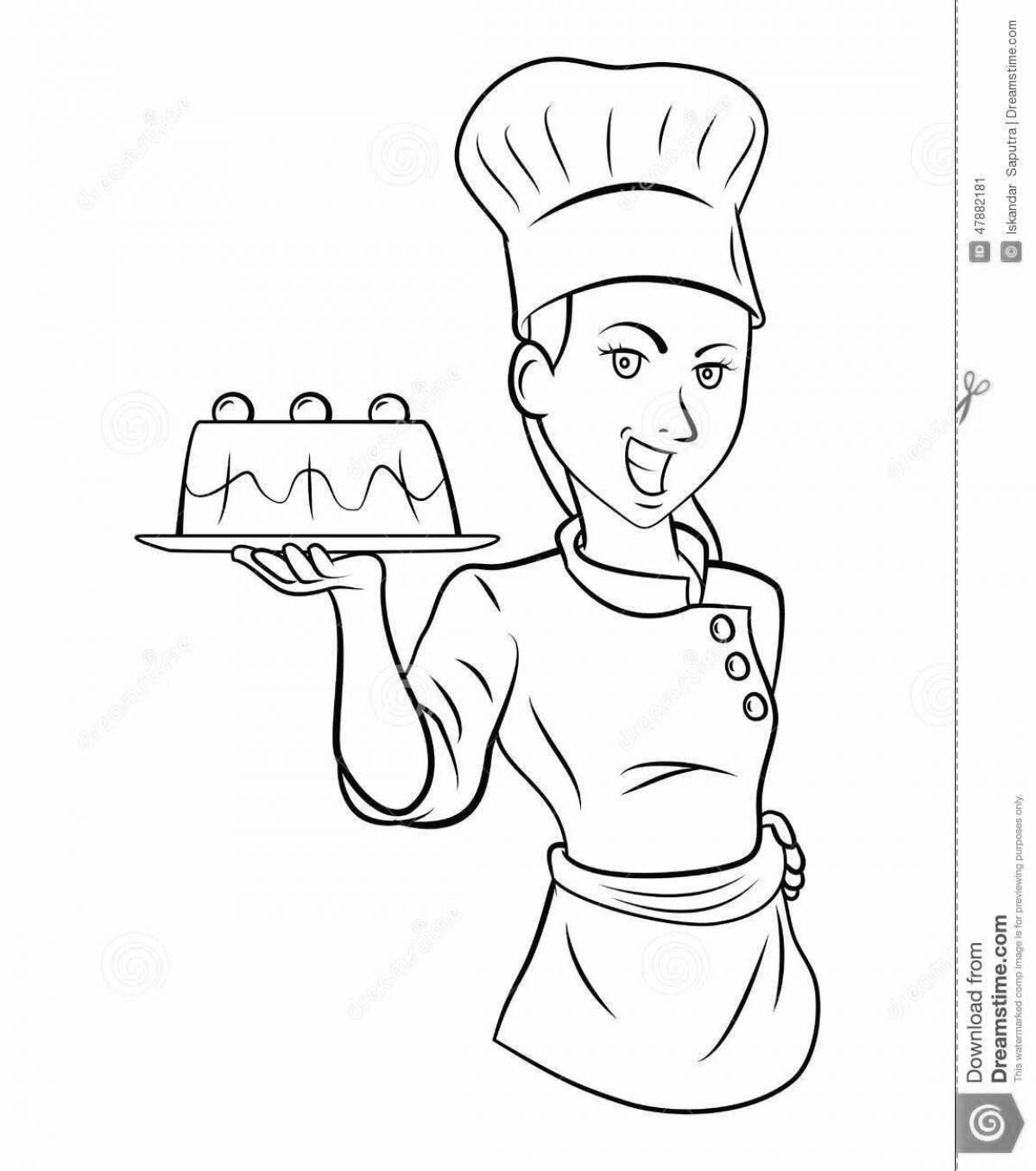 Color Explosive Pastry Chef Coloring Page