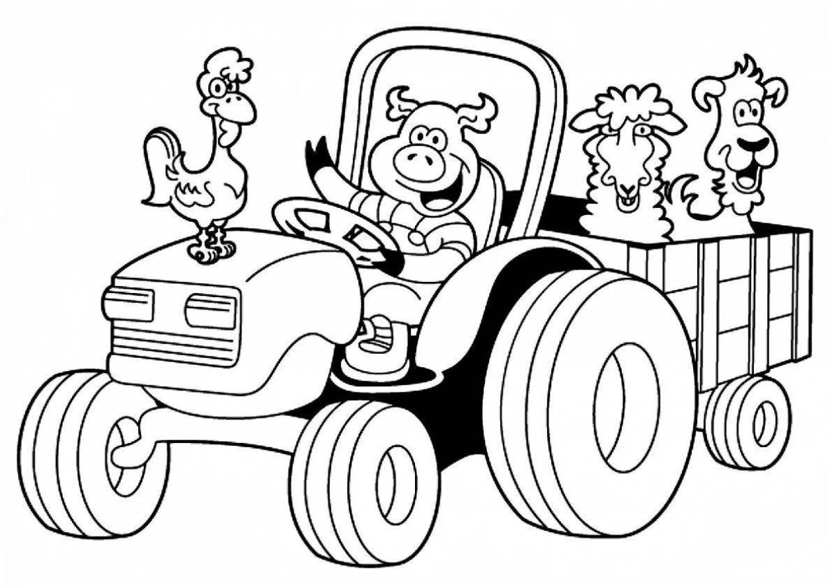 Happy tractor coloring page
