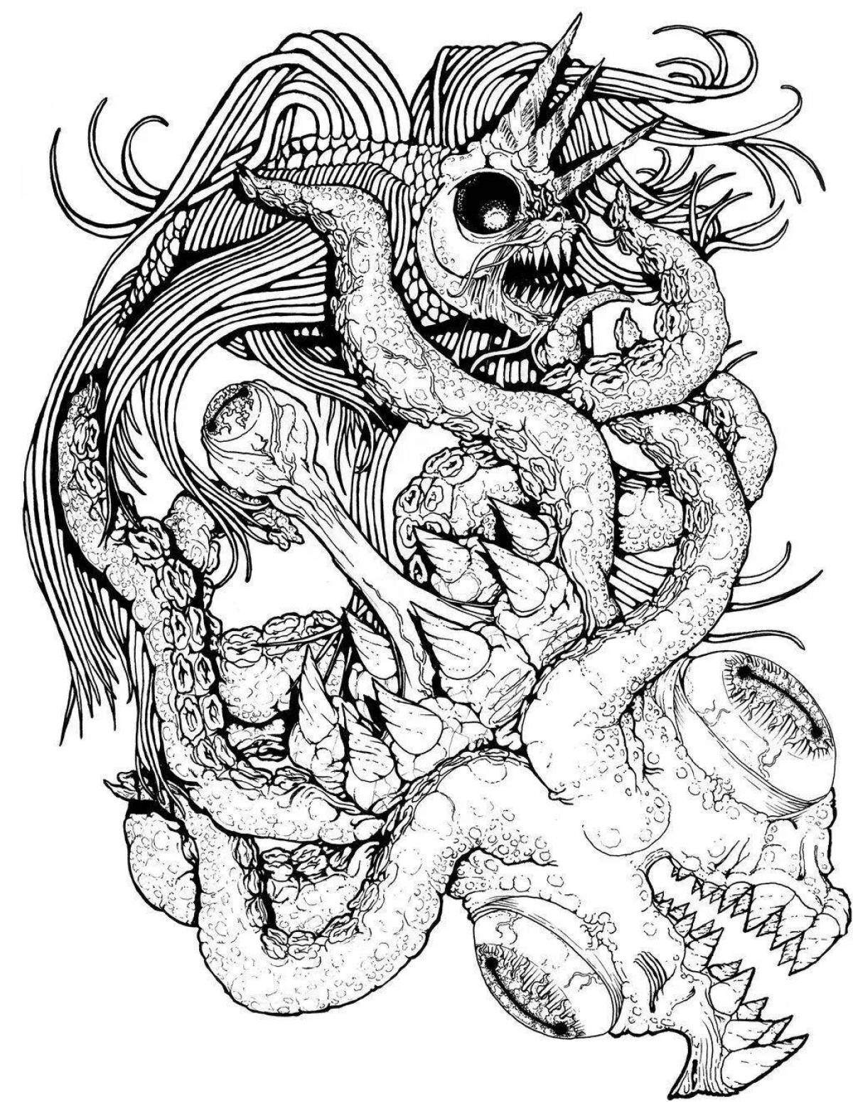 Mysterious underwater monsters coloring page