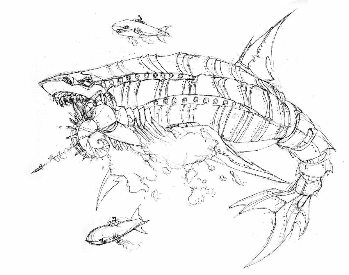 Amazing underwater monsters coloring page