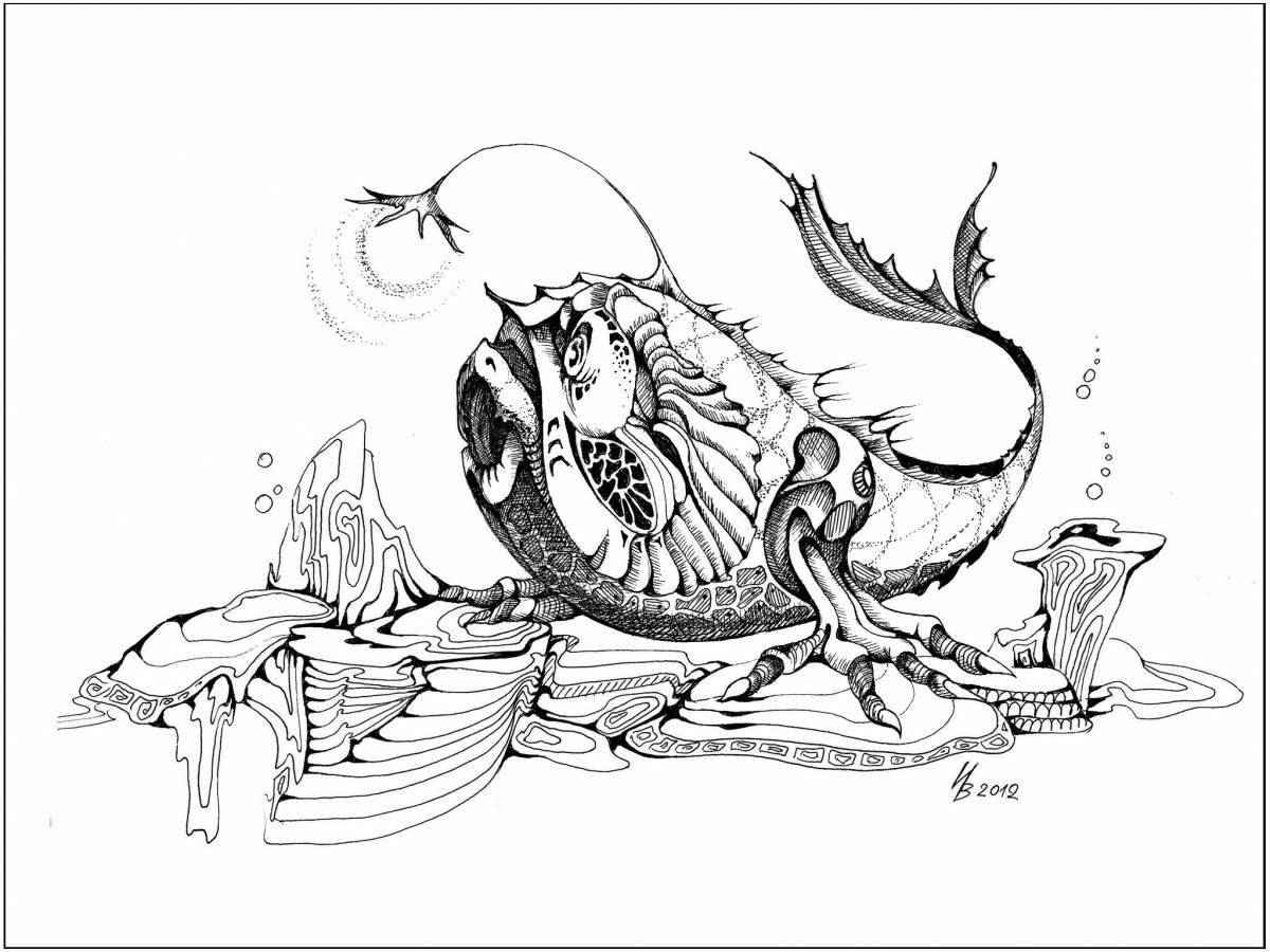 Coloring book shiny underwater monsters