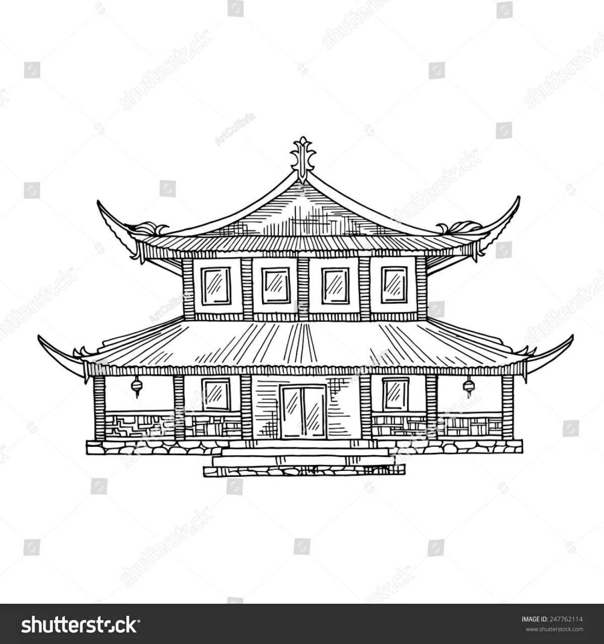 Раскраска очаровательный китайский дом