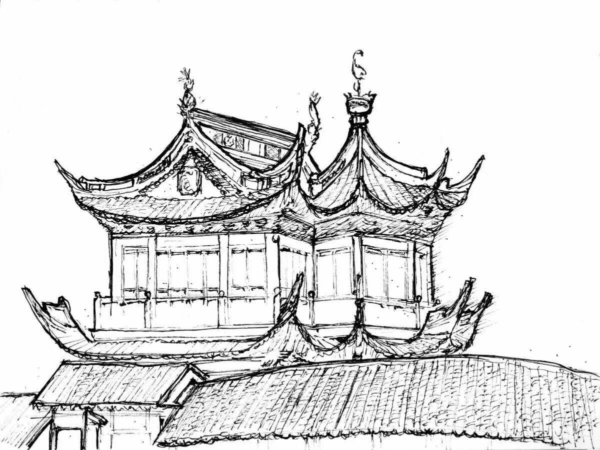 Coloring page majestic chinese house