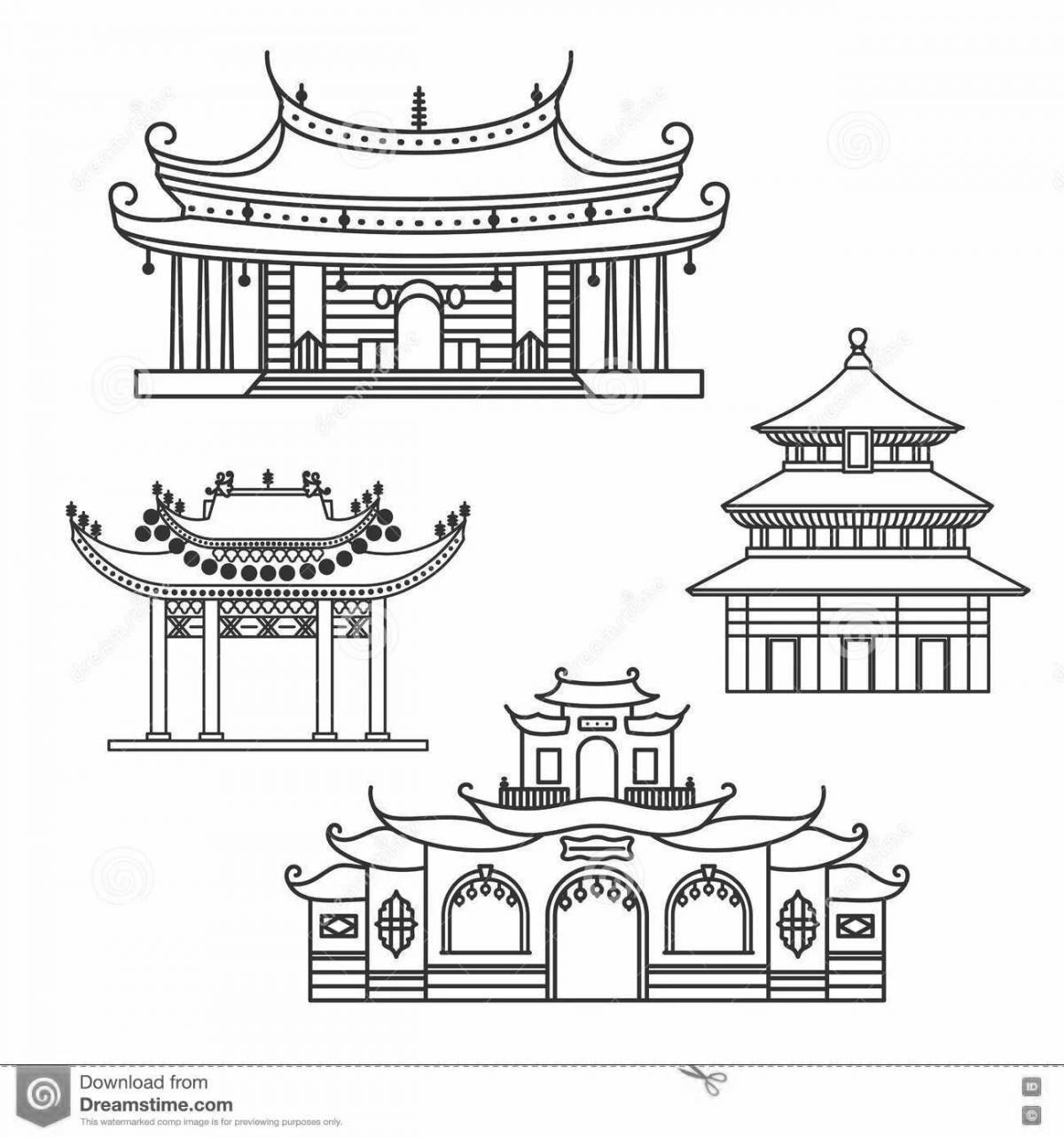 Coloring page gorgeous chinese house