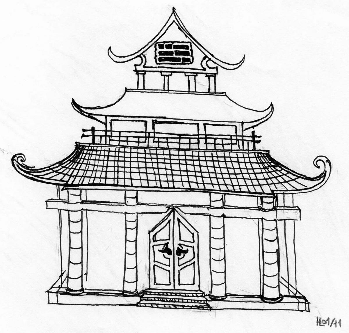 Coloring book shiny chinese house