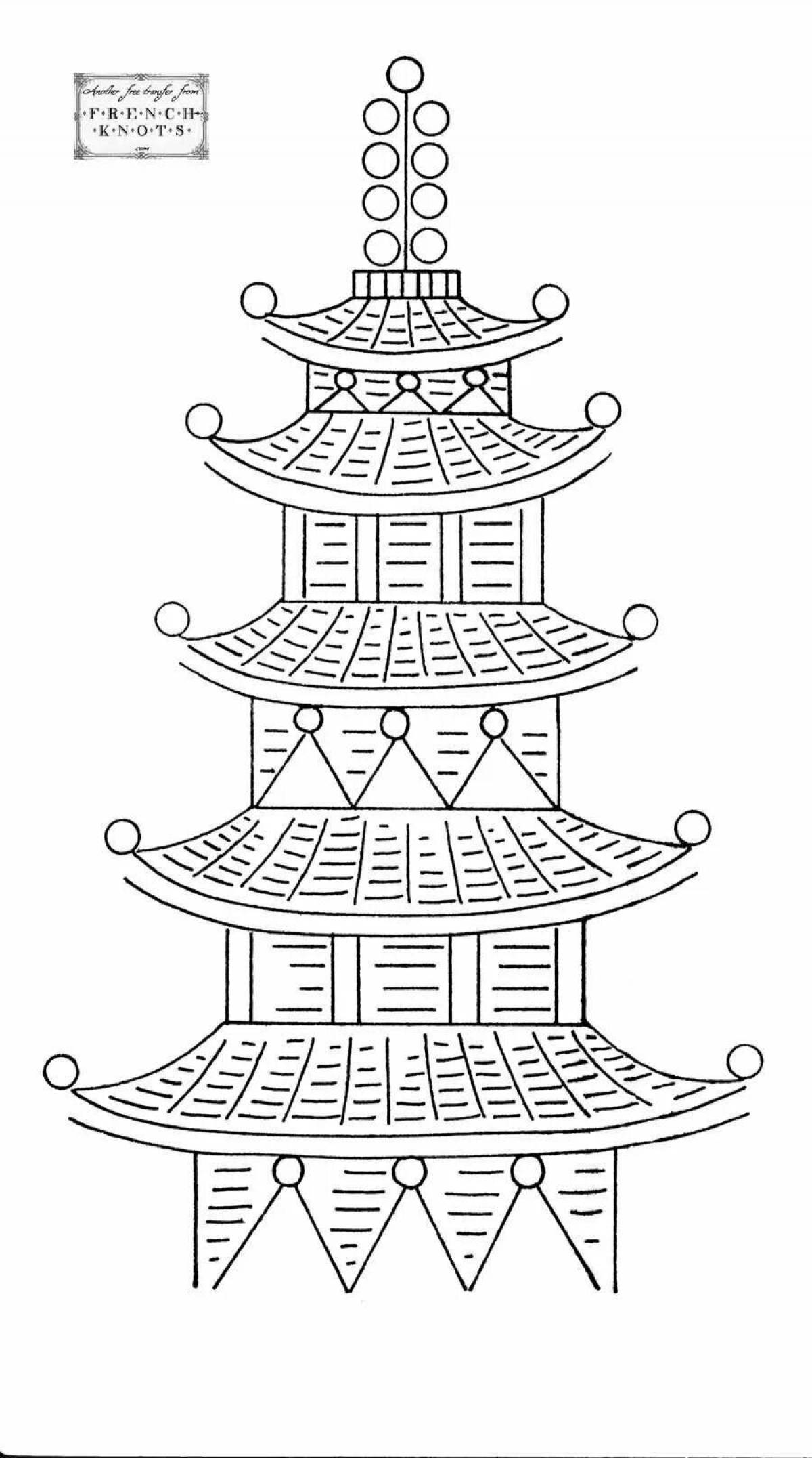 Coloring book beautiful Chinese house